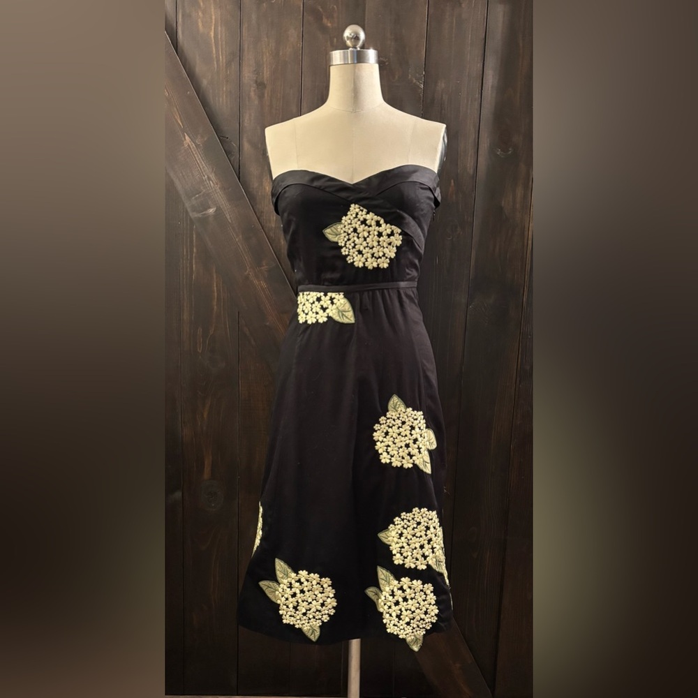 Odille Black and Cream Asymmetrical Strapless Sundress